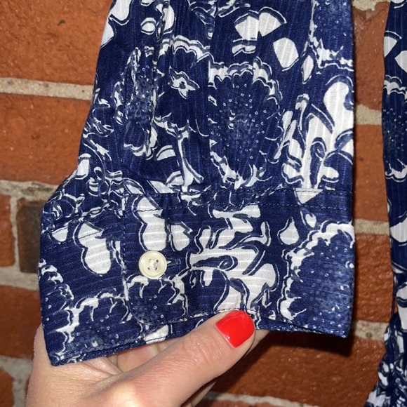 Gap Dress Full Front Button 3/4 Sleeve Tie Waist Blue & White Size 6 - Picture 3 of 10